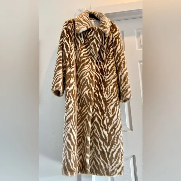Gorsuch faux brown zebra fur long coat 14/XL - Picture 10 of 12